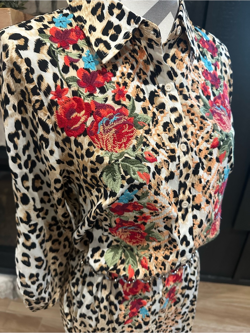🆕 NWT Savanna Jane Embroidered Leopard Print Maxi Dress Boho Western Floral S - Picture 4 of 8